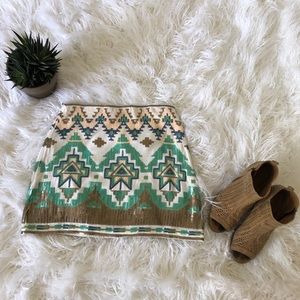 Sequin, tribal print, mini skirt
